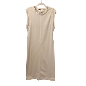 FP Beach Beige Sleeveless Crew Neck Midi Dress Cutout Back Cotton M